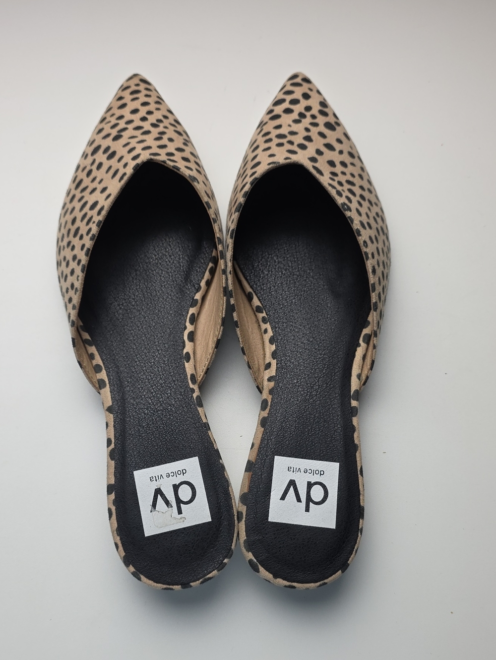 DV by Dolce Vita Leopard-Print Pointed D'Orsay Flats in Beige and Black